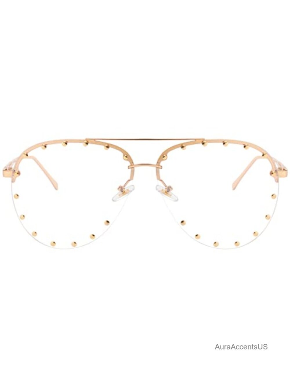 Studded Aviator Sunglasses Metal Frame Rimless Oversized UV400